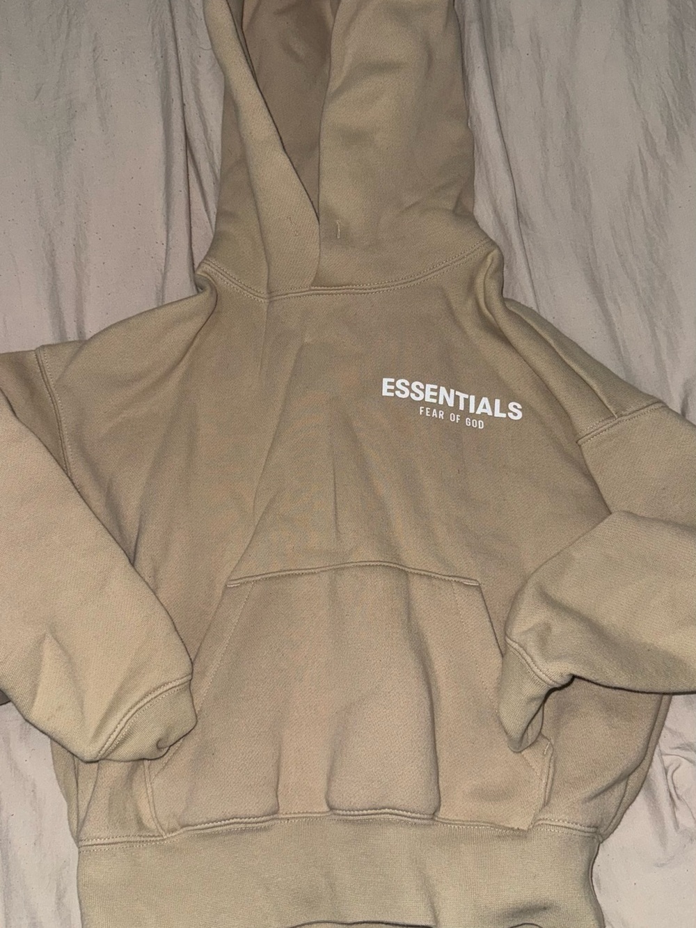 Fear of God Essentials Tan Pullover Hoodie with White Logo